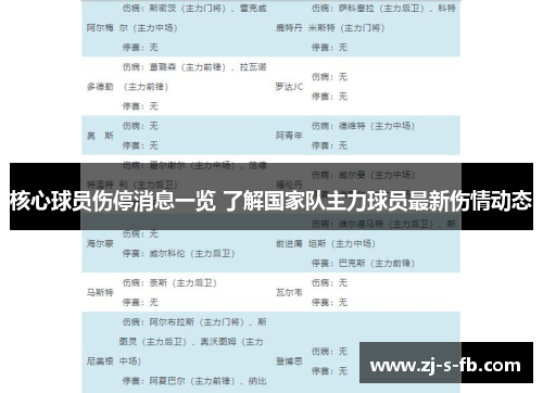 核心球员伤停消息一览 了解国家队主力球员最新伤情动态
